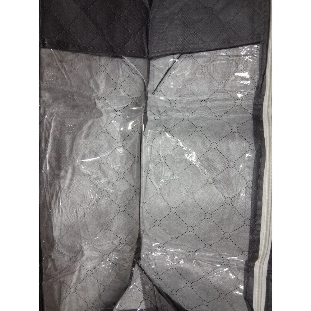 Gray Quilted Bedding Storage Bag Rectangular Fabric/Plastic Clear Window Zipper
